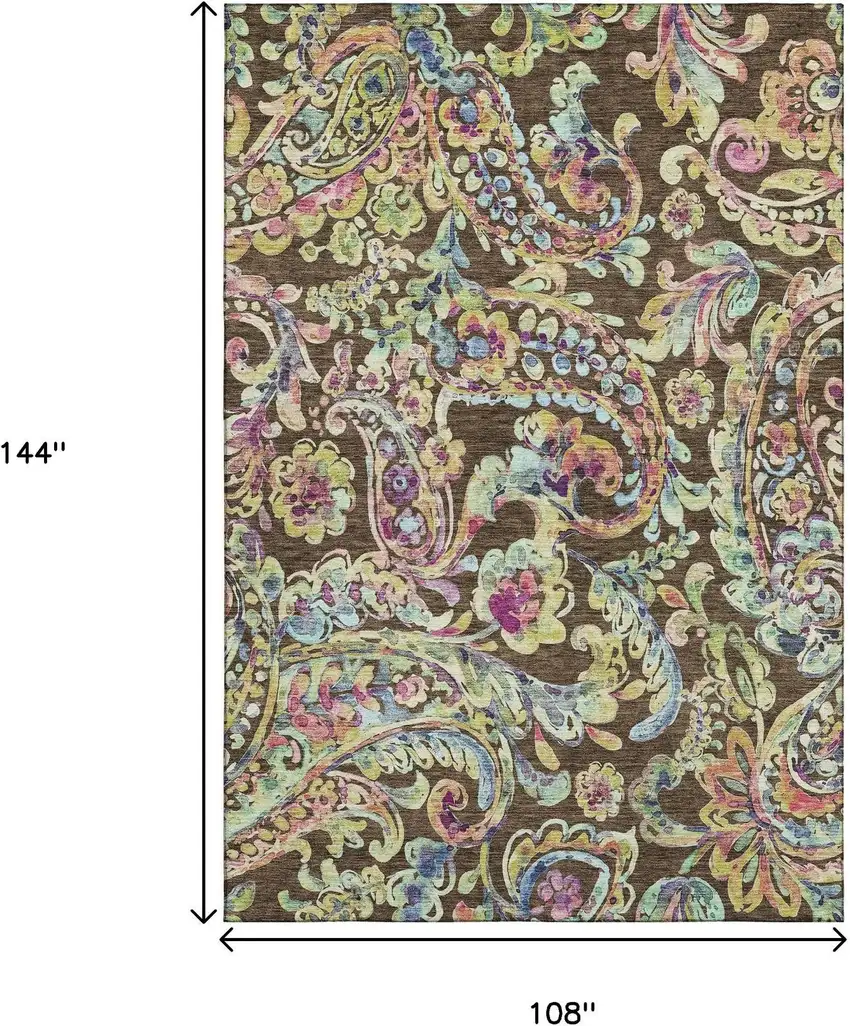 Chocolate Blue And Pink Paisley Washable Area Rug With UV Protection Photo 3