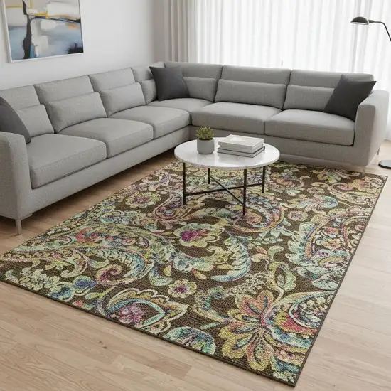 Chocolate Blue And Pink Paisley Washable Area Rug With UV Protection Photo 2