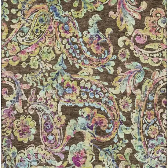 Chocolate Blue And Pink Paisley Washable Area Rug With UV Protection Photo 4