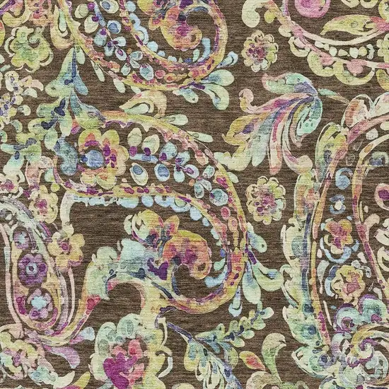 Chocolate Blue And Pink Paisley Washable Area Rug With UV Protection Photo 3