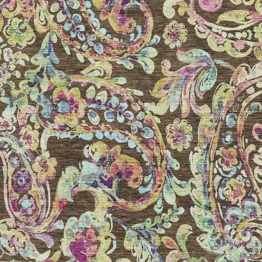 Chocolate Blue And Pink Paisley Washable Area Rug With UV Protection Photo 3