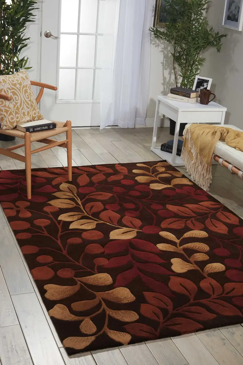 Chocolate Botanical Leaves Area Rug Photo 6