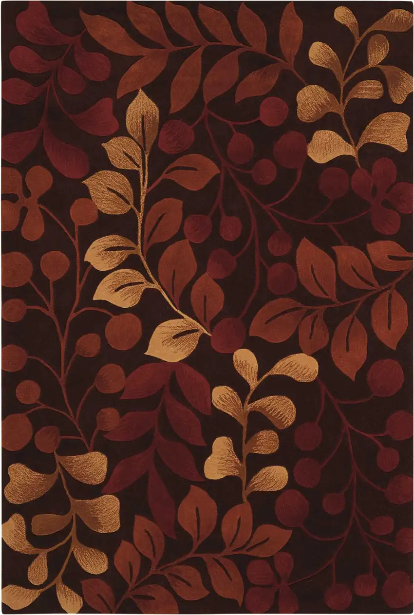 Chocolate Botanical Leaves Area Rug Photo 2