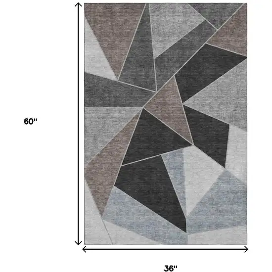 Chocolate Brown And Gray Geometric Washable Area Rug With UV Protection Photo 3