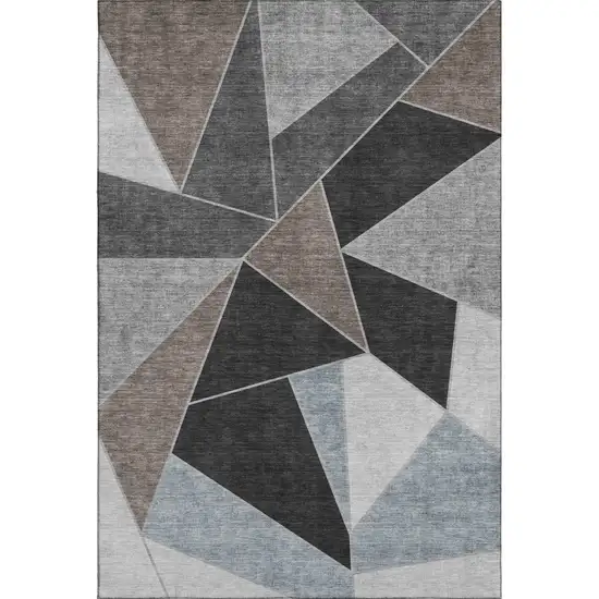 Chocolate Brown And Gray Geometric Washable Area Rug With UV Protection Photo 1