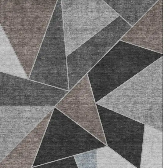 Chocolate Brown And Gray Geometric Washable Area Rug With UV Protection Photo 4