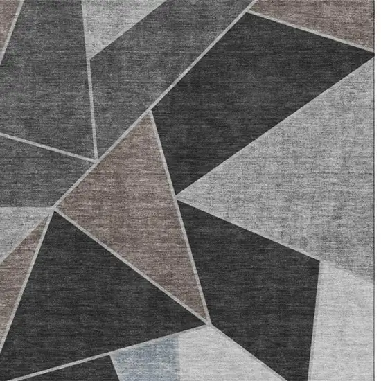 Chocolate Brown And Gray Geometric Washable Area Rug With UV Protection Photo 3