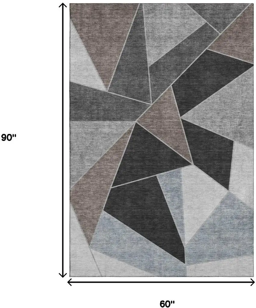 Chocolate Brown And Gray Geometric Washable Area Rug With UV Protection Photo 3