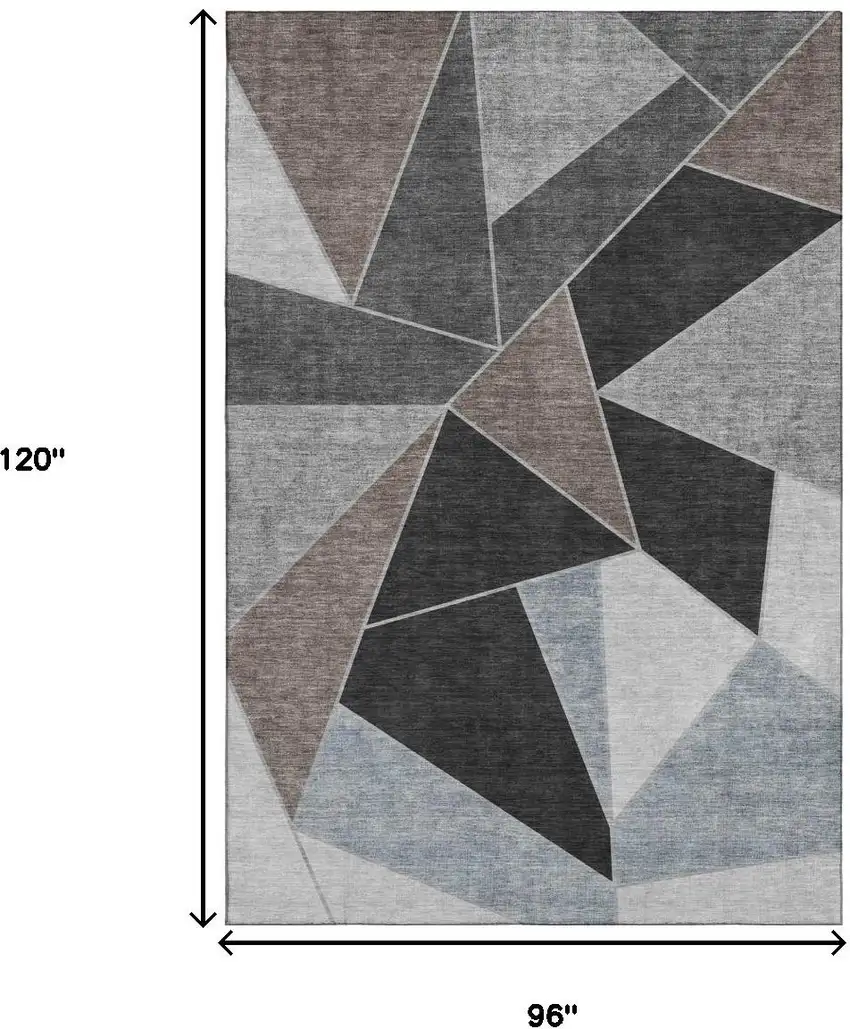 Chocolate Brown And Gray Geometric Washable Area Rug With UV Protection Photo 3