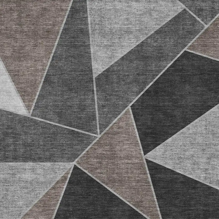 Chocolate Brown And Gray Geometric Washable Area Rug With UV Protection Photo 3