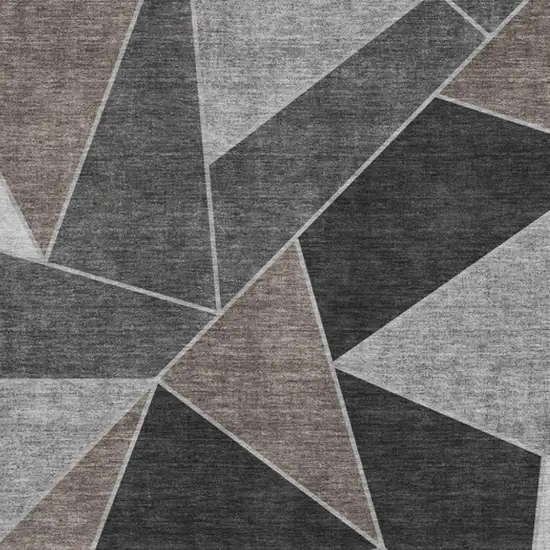 Chocolate Brown And Gray Geometric Washable Area Rug With UV Protection Photo 3