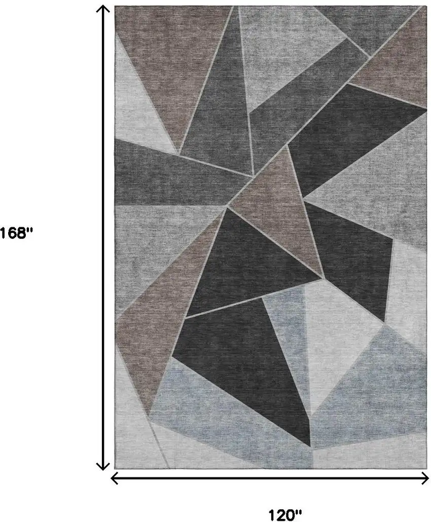 Chocolate Brown And Gray Geometric Washable Area Rug With UV Protection Photo 3