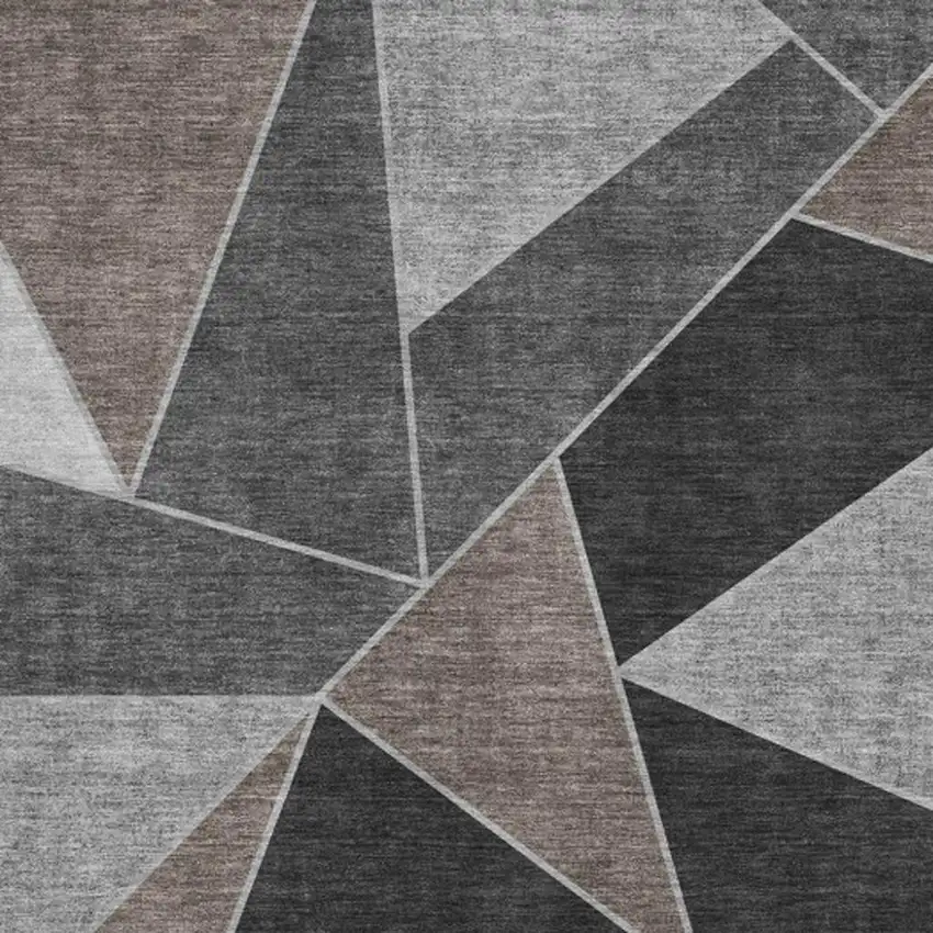 Chocolate Brown And Gray Geometric Washable Area Rug With UV Protection Photo 3