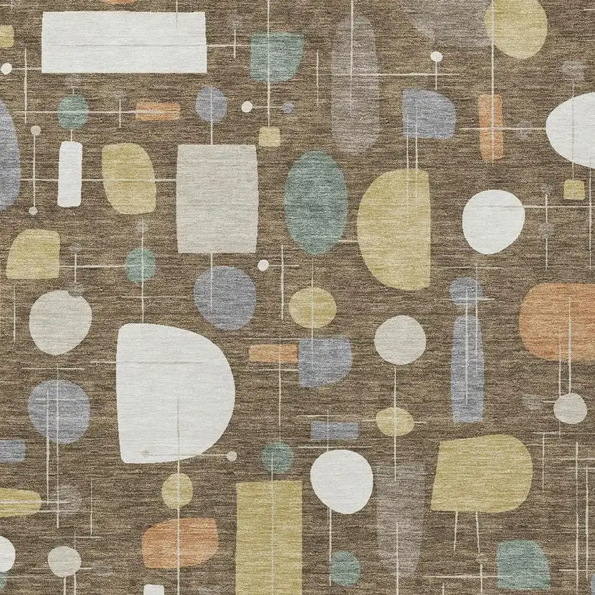 Chocolate Brown And Gray Geometric Washable Indoor Outdoor Area Rug Photo 2