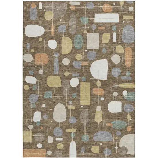 Chocolate Brown And Gray Geometric Washable Indoor Outdoor Area Rug Photo 3