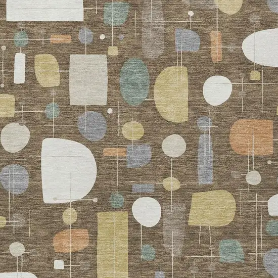 Chocolate Brown And Gray Geometric Washable Indoor Outdoor Area Rug Photo 2