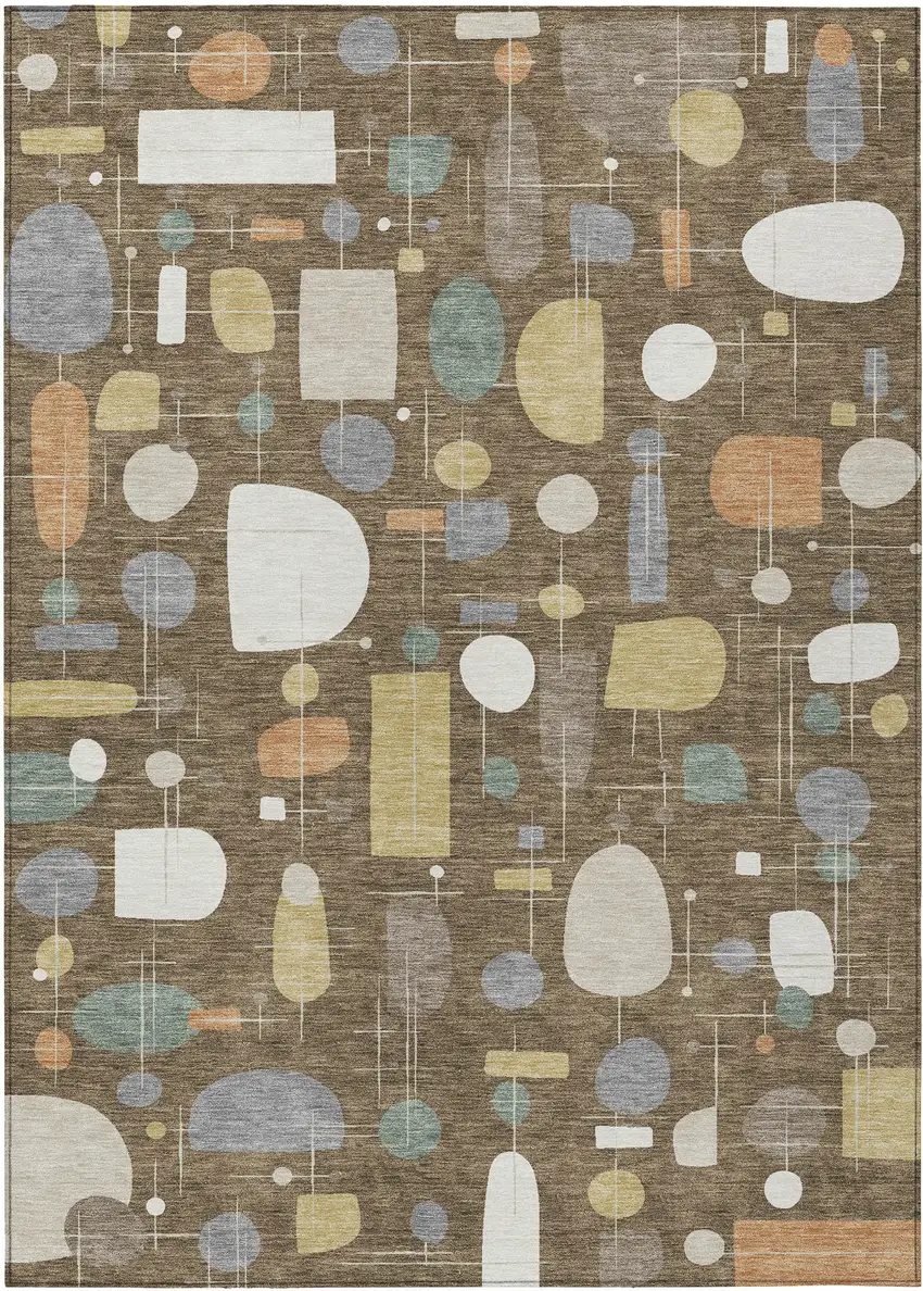 Chocolate Brown And Gray Geometric Washable Indoor Outdoor Area Rug Photo 1