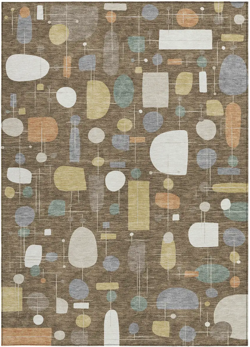 Chocolate Brown And Gray Geometric Washable Indoor Outdoor Area Rug Photo 3