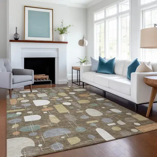 Chocolate Brown And Gray Geometric Washable Indoor Outdoor Area Rug Photo 6