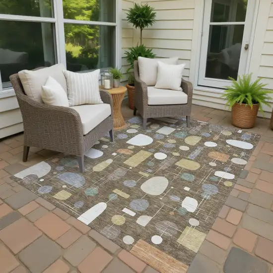Chocolate Brown And Gray Geometric Washable Indoor Outdoor Area Rug Photo 4