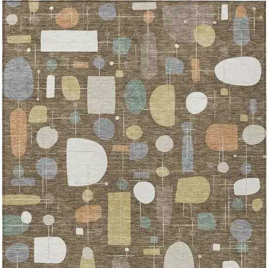Chocolate Brown And Gray Geometric Washable Indoor Outdoor Area Rug Photo 3
