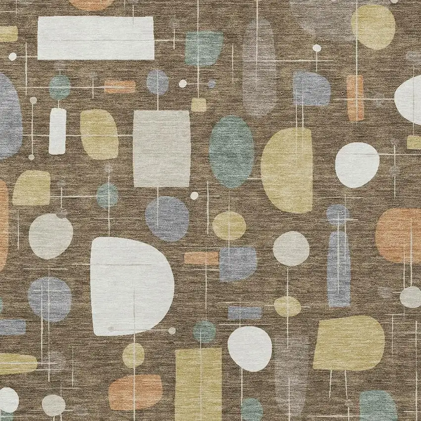 Chocolate Brown And Gray Geometric Washable Indoor Outdoor Area Rug Photo 2