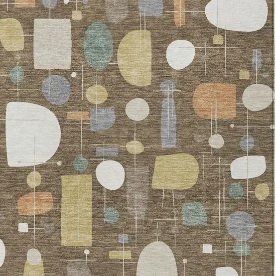 Chocolate Brown And Gray Geometric Washable Indoor Outdoor Area Rug Photo 2