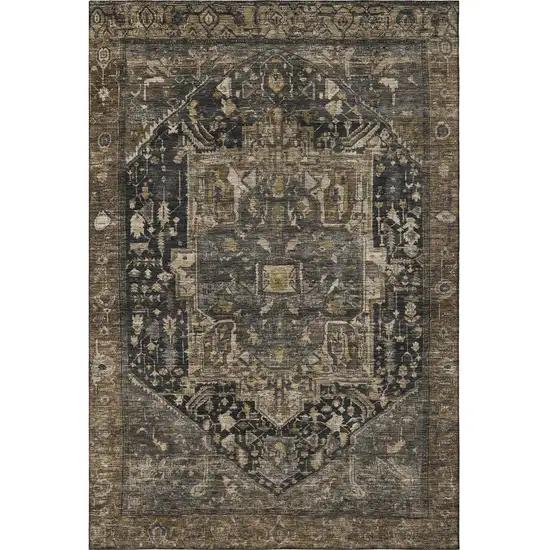 Chocolate Charcoal And Beige Oriental Washable Area Rug With UV Protection Photo 3