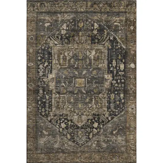 Chocolate Charcoal And Beige Oriental Washable Area Rug With UV Protection Photo 1