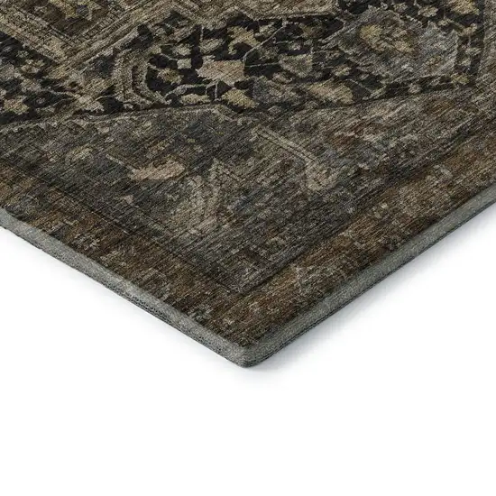 Chocolate Charcoal And Beige Oriental Washable Area Rug With UV Protection Photo 7