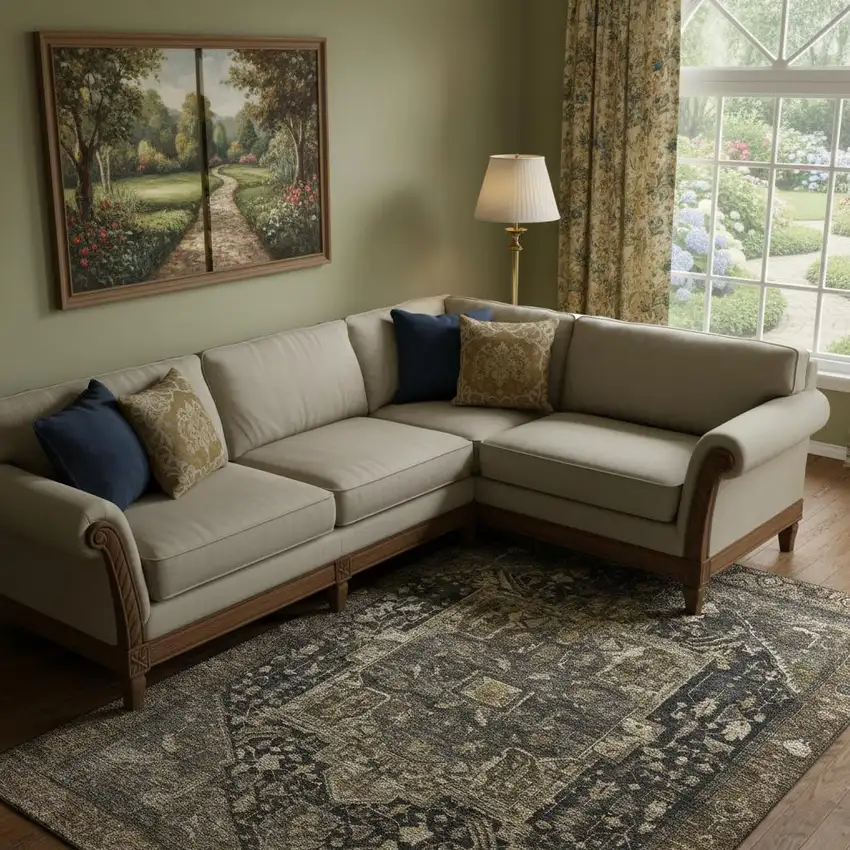 Chocolate Charcoal And Beige Oriental Washable Area Rug With UV Protection Photo 2