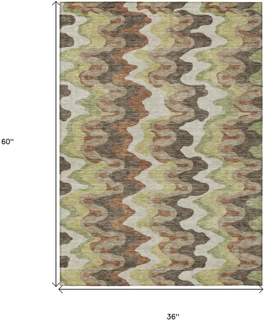Chocolate Copper And Artichoke Green Abstract Washable Indoor Outdoor Area Rug Photo 7