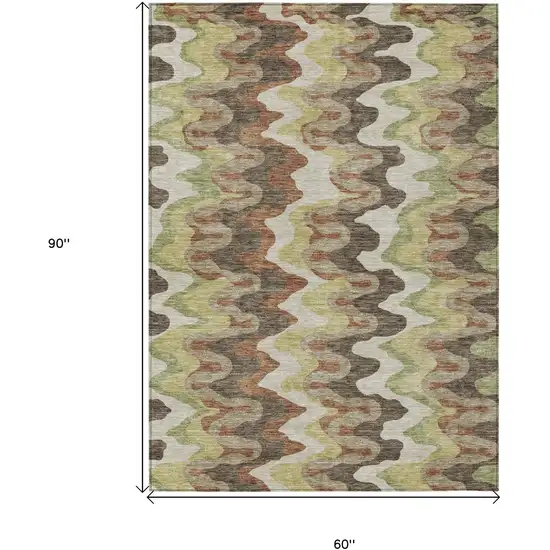 Chocolate Copper And Artichoke Green Abstract Washable Indoor Outdoor Area Rug Photo 8