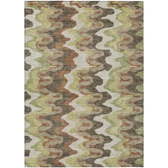 Chocolate Copper And Artichoke Green Abstract Washable Indoor Outdoor Area Rug Photo 1