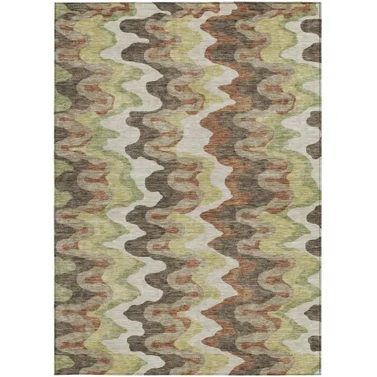 Chocolate Copper And Artichoke Green Abstract Washable Indoor Outdoor Area Rug Photo 5
