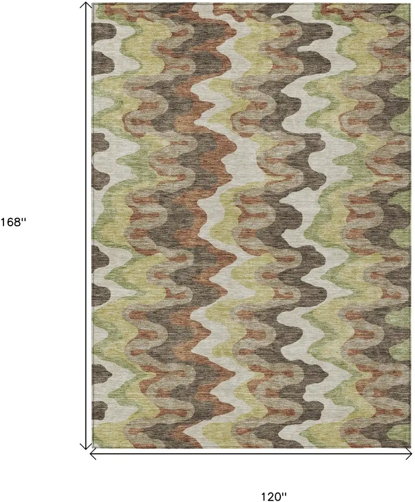 Chocolate Copper And Artichoke Green Abstract Washable Indoor Outdoor Area Rug Photo 7