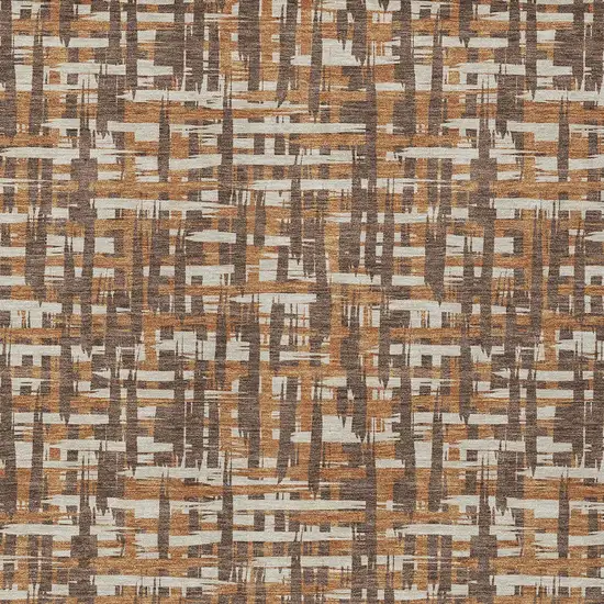 Chocolate Copper And Beige Abstract Washable Indoor Outdoor Area Rug Photo 5