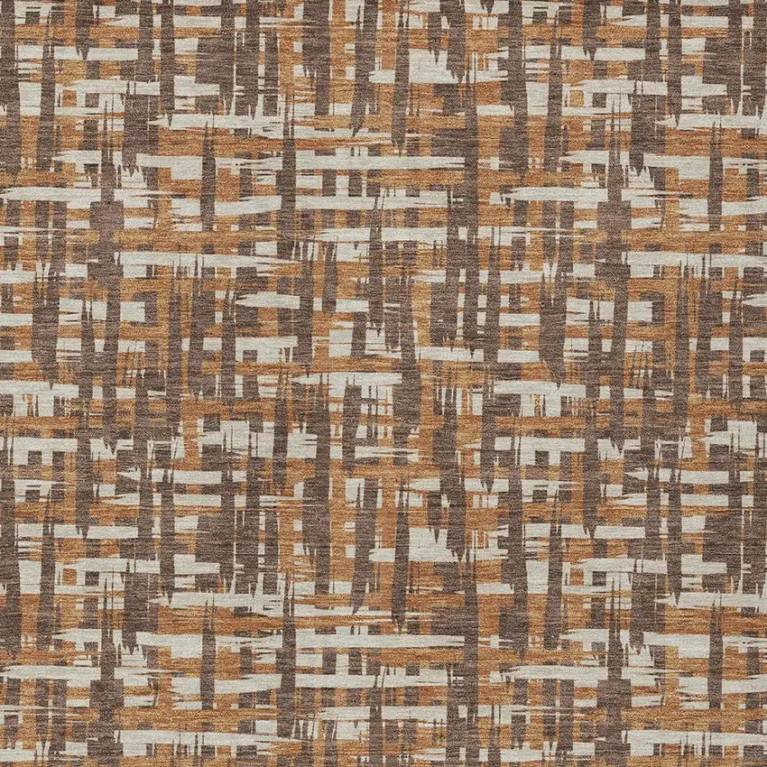 Chocolate Copper And Beige Abstract Washable Indoor Outdoor Area Rug Photo 5