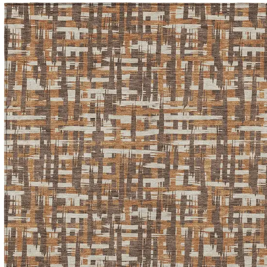 Chocolate Copper And Beige Abstract Washable Indoor Outdoor Area Rug Photo 5