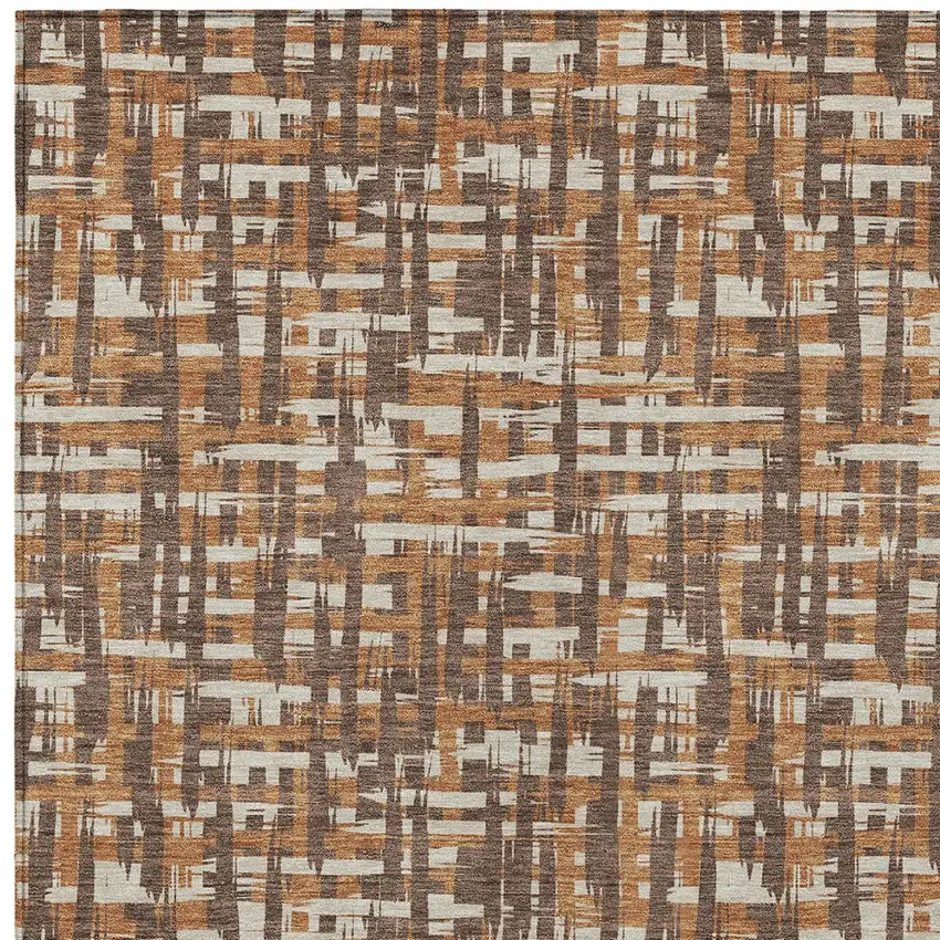 Chocolate Copper And Beige Abstract Washable Indoor Outdoor Area Rug Photo 5