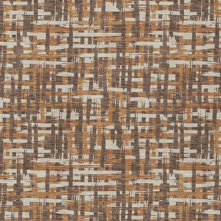 Chocolate Copper And Beige Abstract Washable Indoor Outdoor Area Rug Photo 5