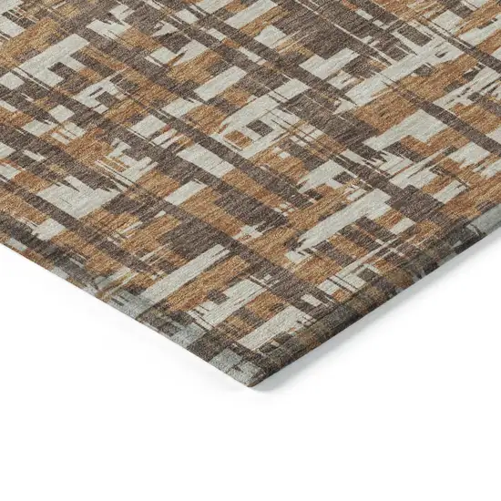 Chocolate Copper And Beige Abstract Washable Indoor Outdoor Area Rug Photo 3