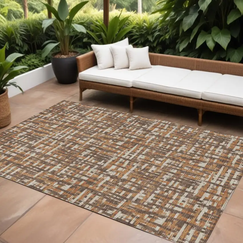 Chocolate Copper And Beige Abstract Washable Indoor Outdoor Area Rug Photo 1