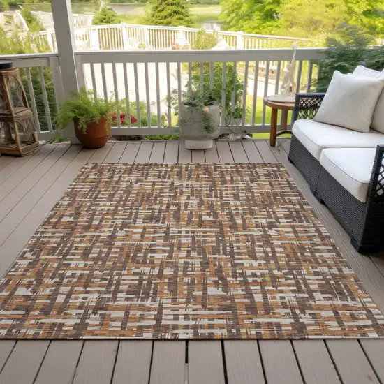 Chocolate Copper And Beige Abstract Washable Indoor Outdoor Area Rug Photo 8
