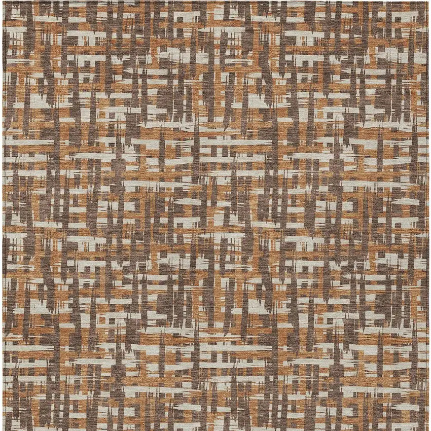 Chocolate Copper And Beige Abstract Washable Indoor Outdoor Area Rug Photo 5