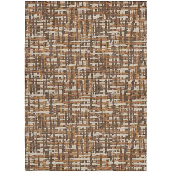 Chocolate Copper And Beige Abstract Washable Indoor Outdoor Area Rug Photo 5