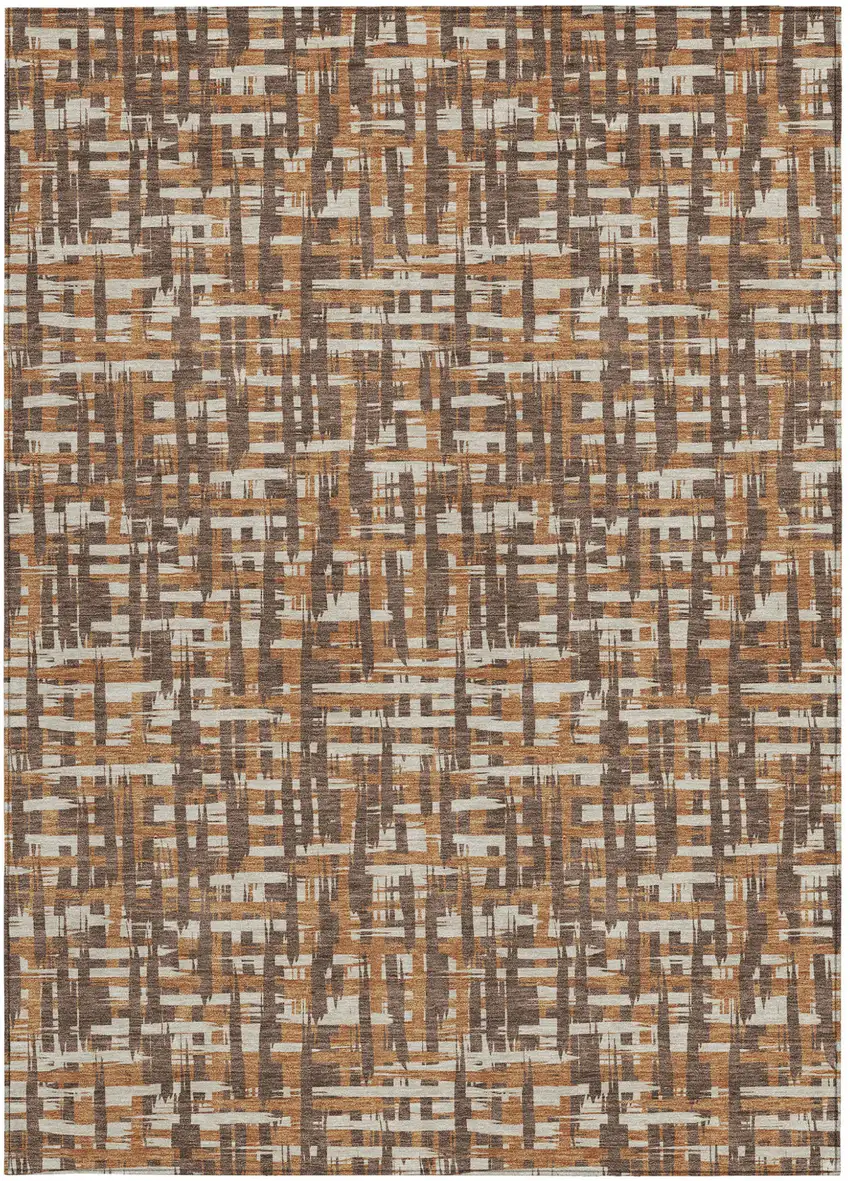 Chocolate Copper And Beige Abstract Washable Indoor Outdoor Area Rug Photo 5