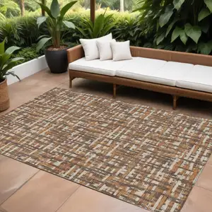 Photo of Chocolate Copper And Beige Abstract Washable Indoor Outdoor Area Rug