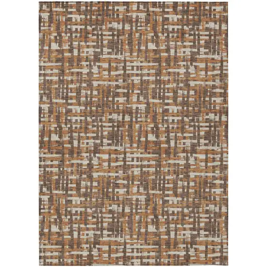 Chocolate Copper And Beige Abstract Washable Indoor Outdoor Area Rug Photo 2