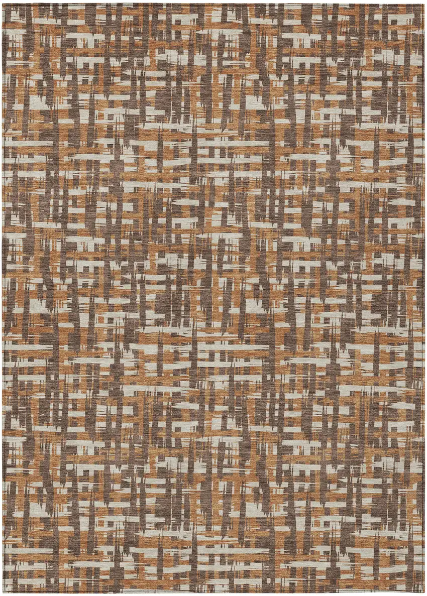 Chocolate Copper And Beige Abstract Washable Indoor Outdoor Area Rug Photo 2